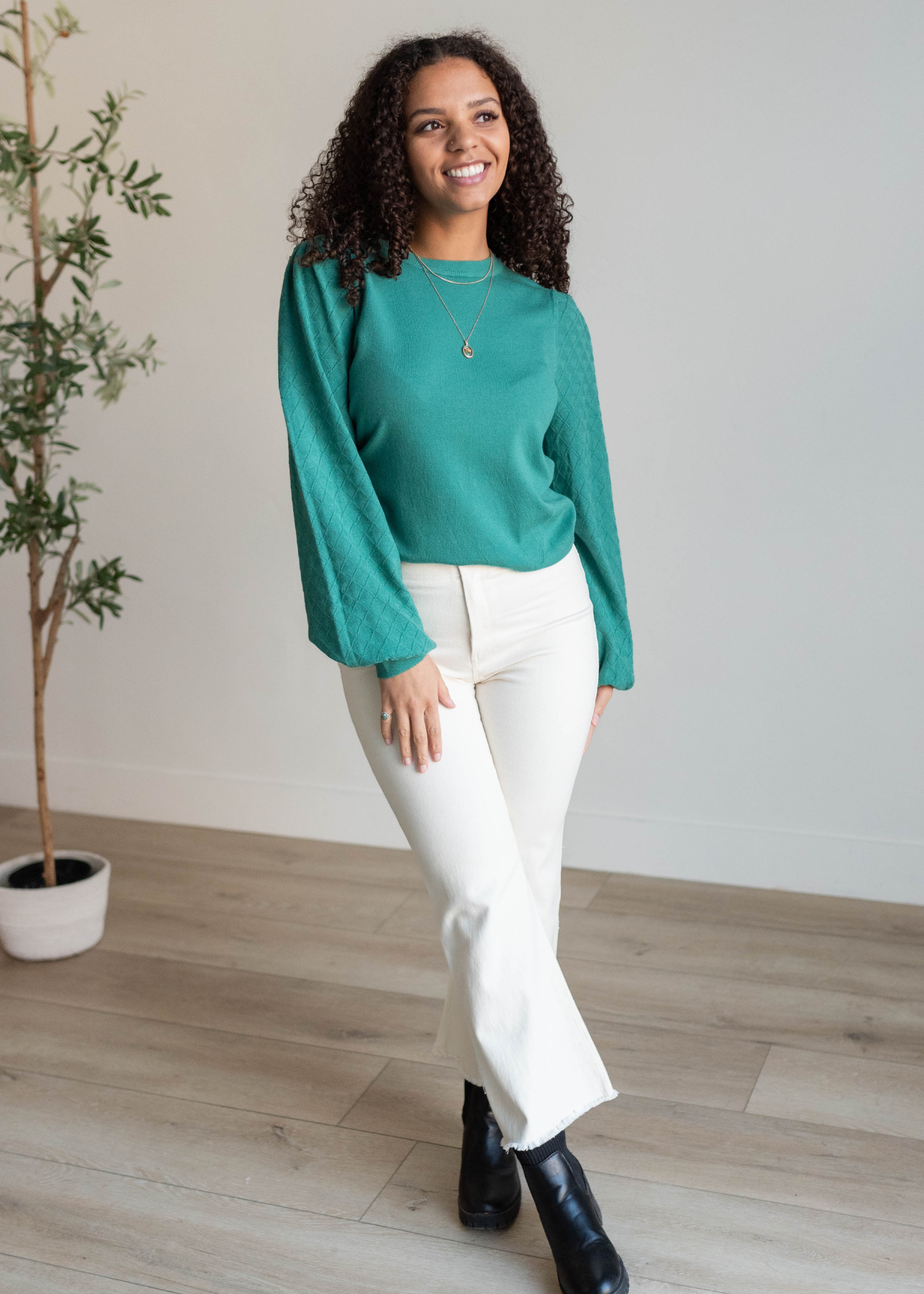 Long sleeve green textured sweater