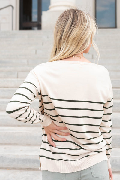 Back view of the stripe long sleeve top