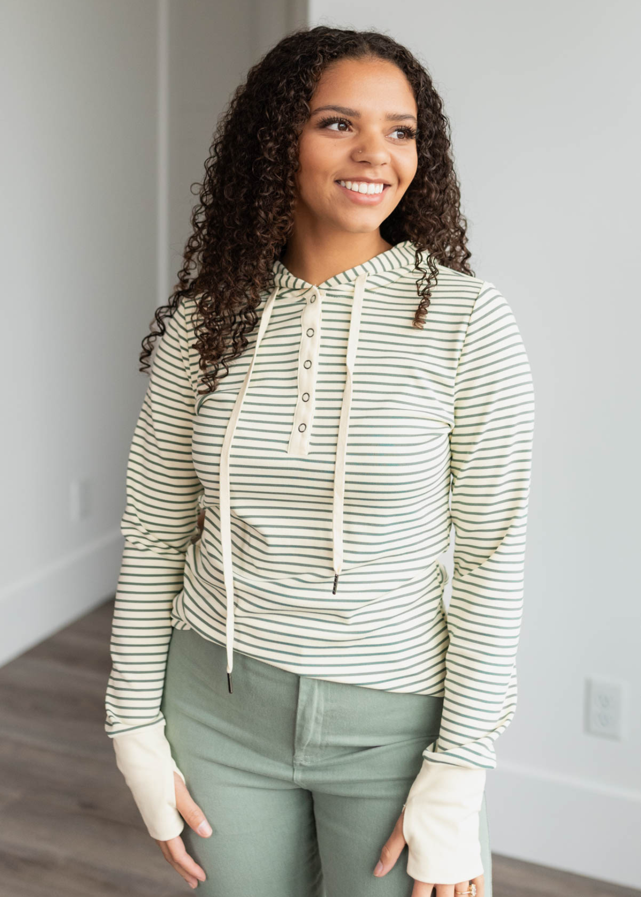 Georgia Green Stipe Hooded Pullover