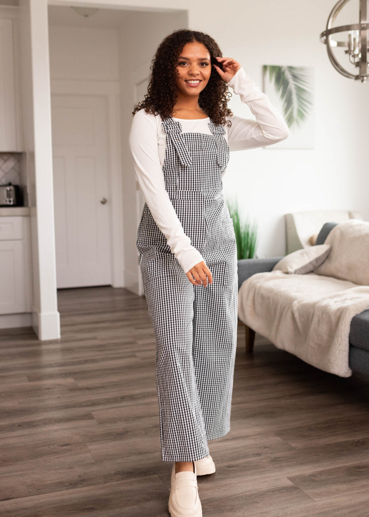 Second Skin Overalls x Danielle Gingham Plaid Check One Piece fashion Black White Medium