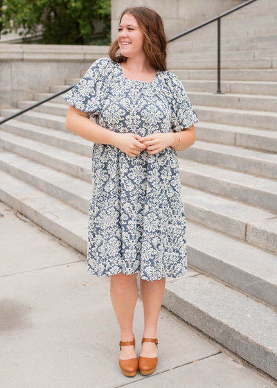 Plus size navy multi floral dress