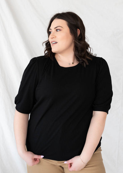 Basic black top with short sleeves in plus size