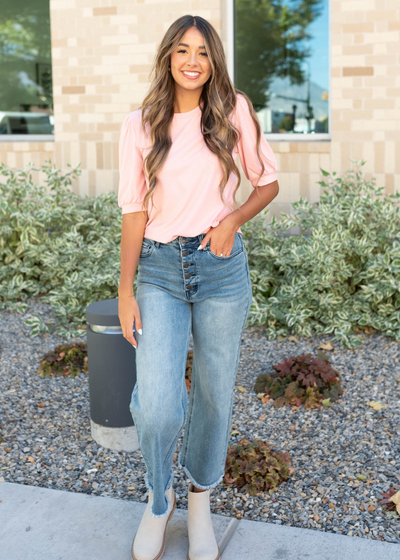 Basic pink top with short sleeves