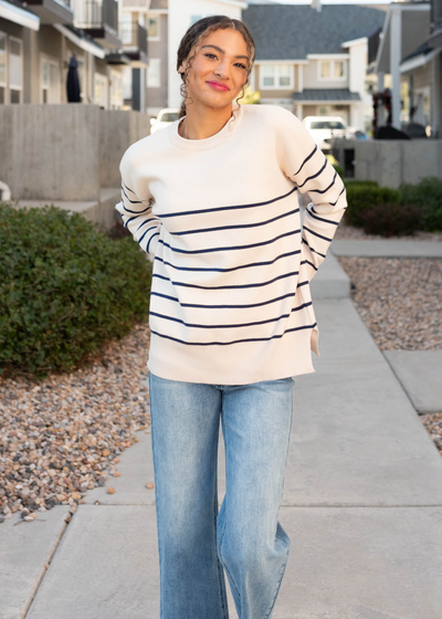 Navy stripe sweater with long sleeves