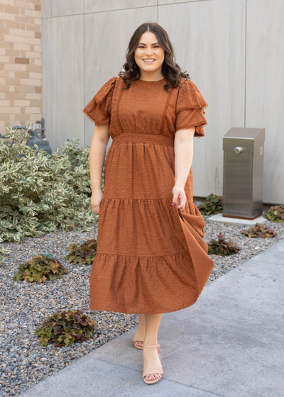 Plus size chestnurt ruffle tiered dress