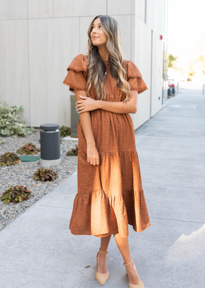 Chestnut ruffle tiered dress