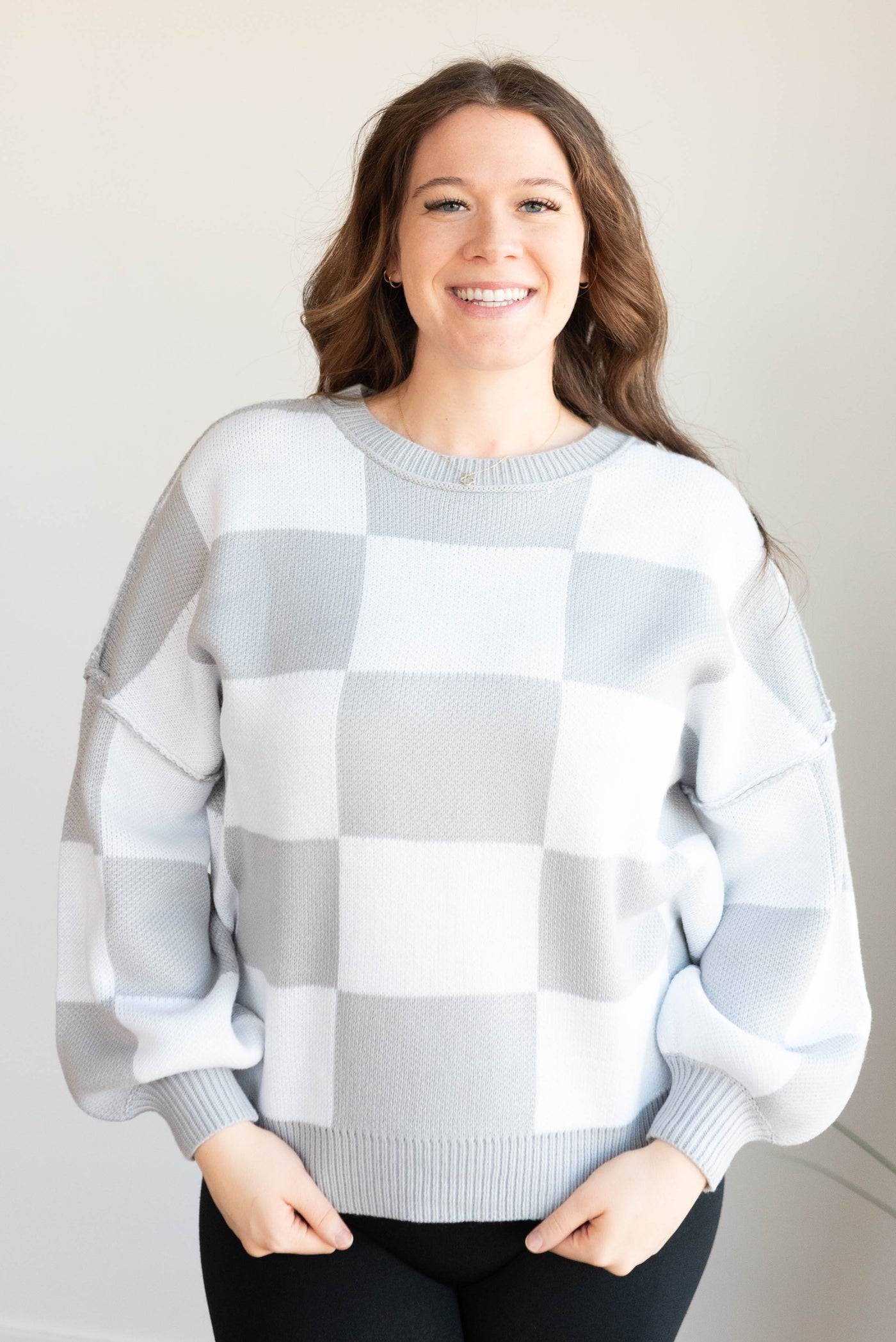 Plus size gray checkered sweater