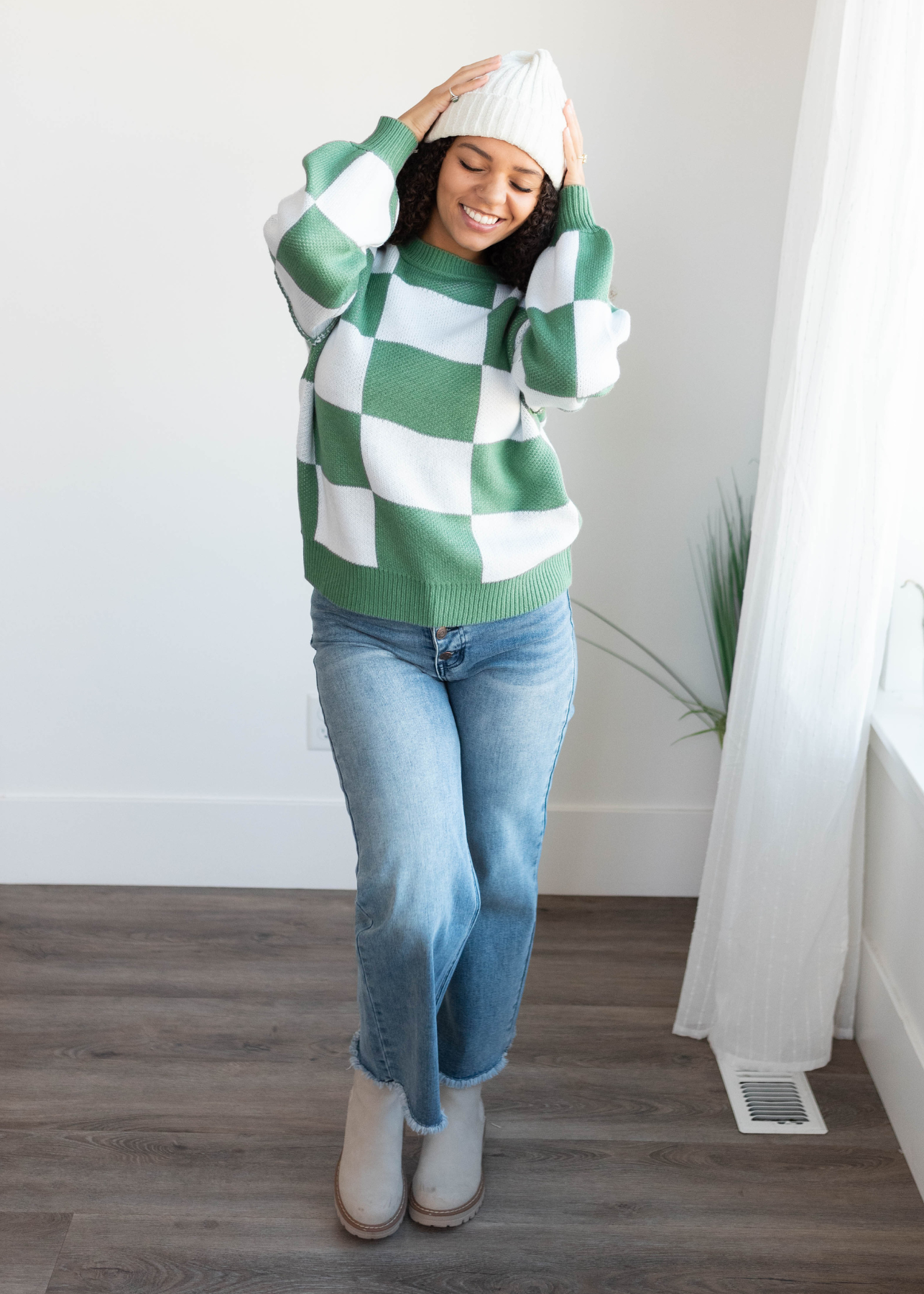 Green checkered sweater