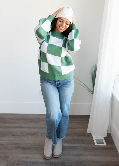 Green checkered sweater