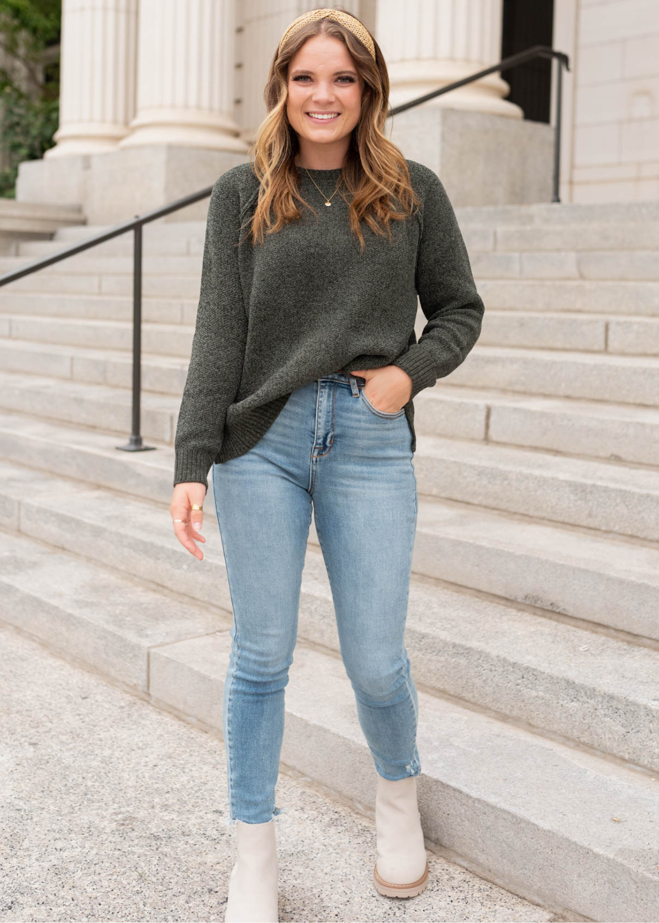 Soft dark olive knitted sweater