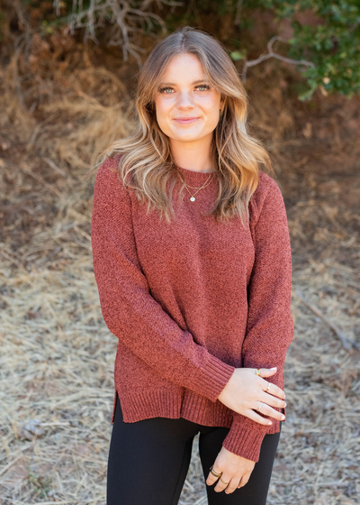 Long sleeve dark rust knitted sweater