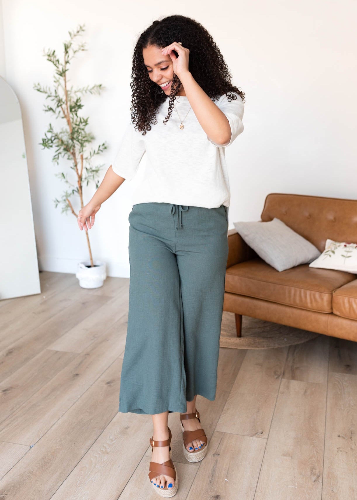 Crop jade wide leg pants