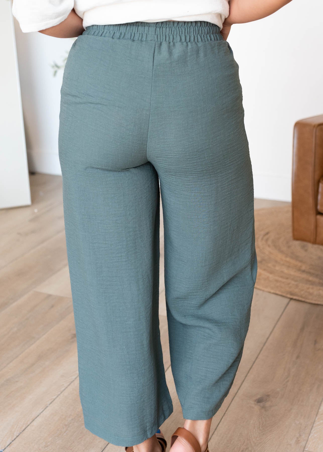 Back view of the jade wide leg pants