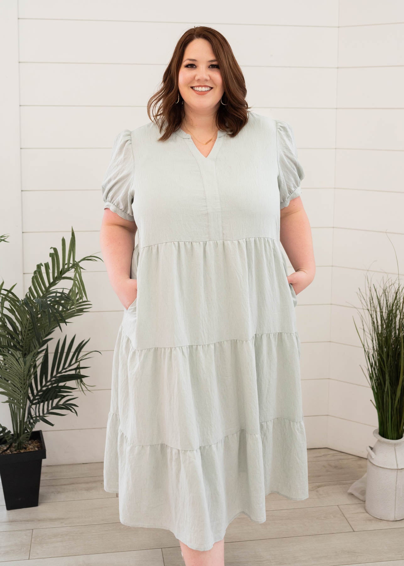 Plus size light blue tiered dress 