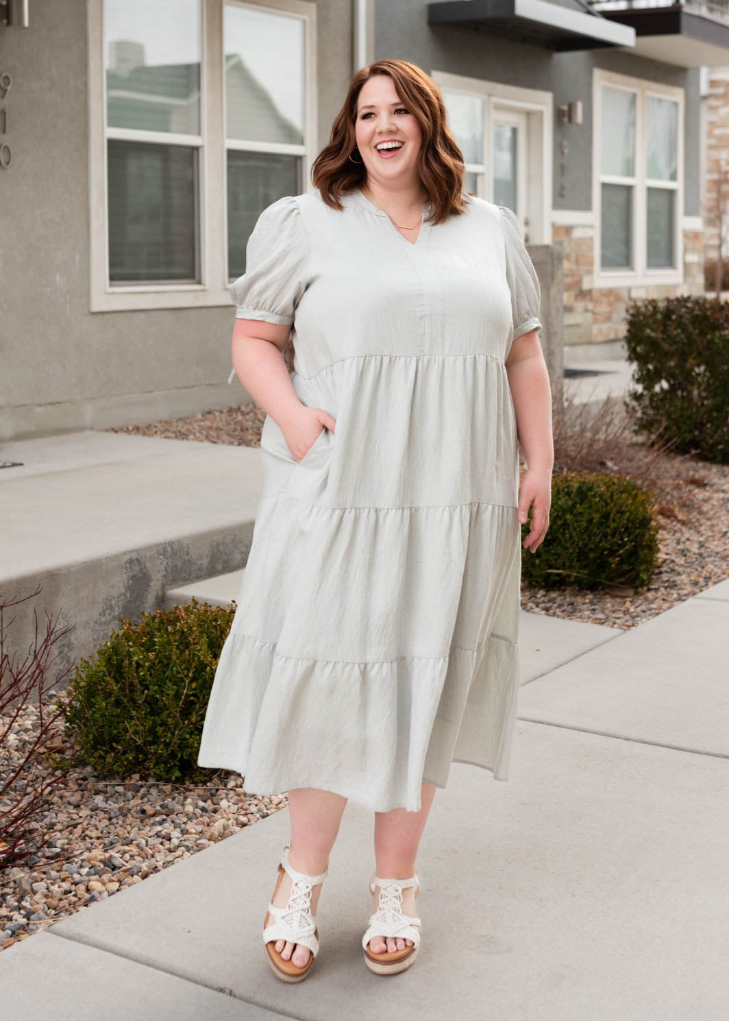 Plus size light blue tiered dress in 3X