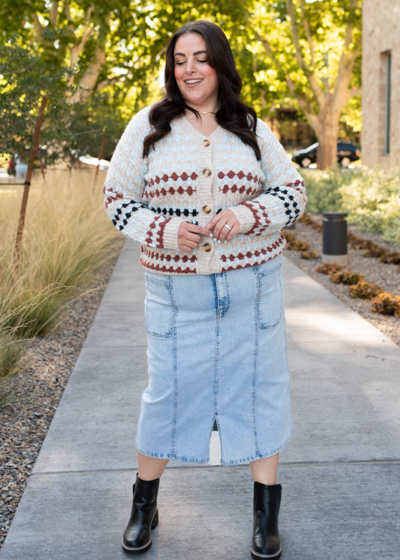 Plus size button up taupe pattern cardigan