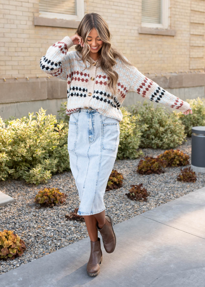 Button up taupe pattern cardigan