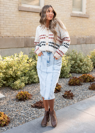 Long sleeve taupe pattern cardigan