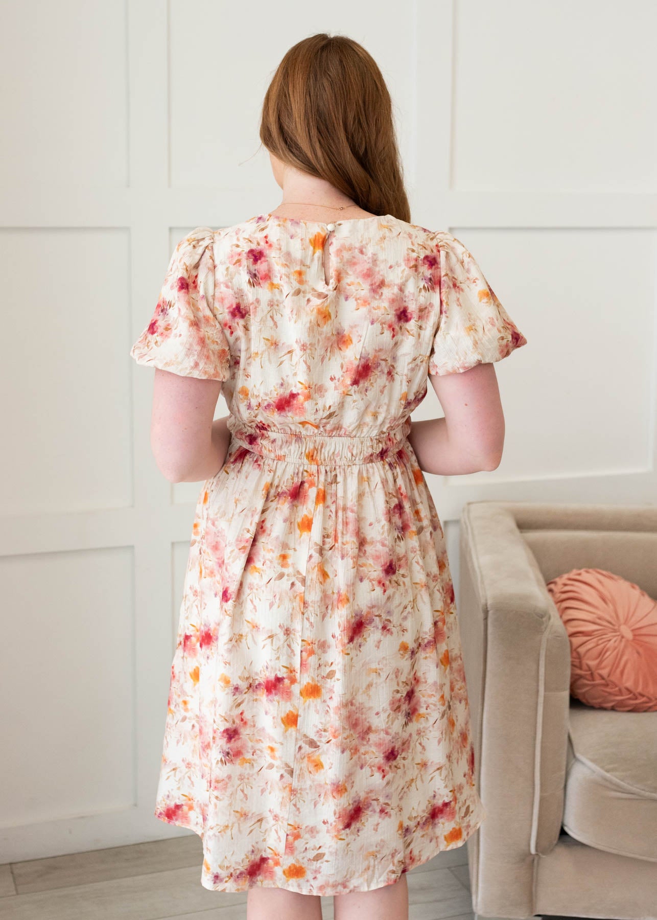 Back view of the multi floral printed dress