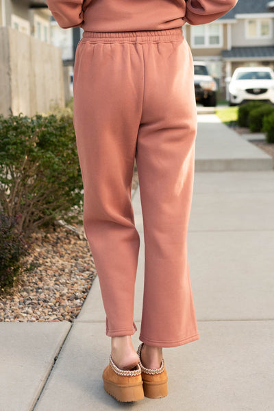 Back view of the dusty rose sweat pants