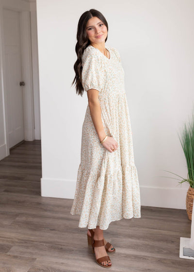 Small orange floral dress with v-neck