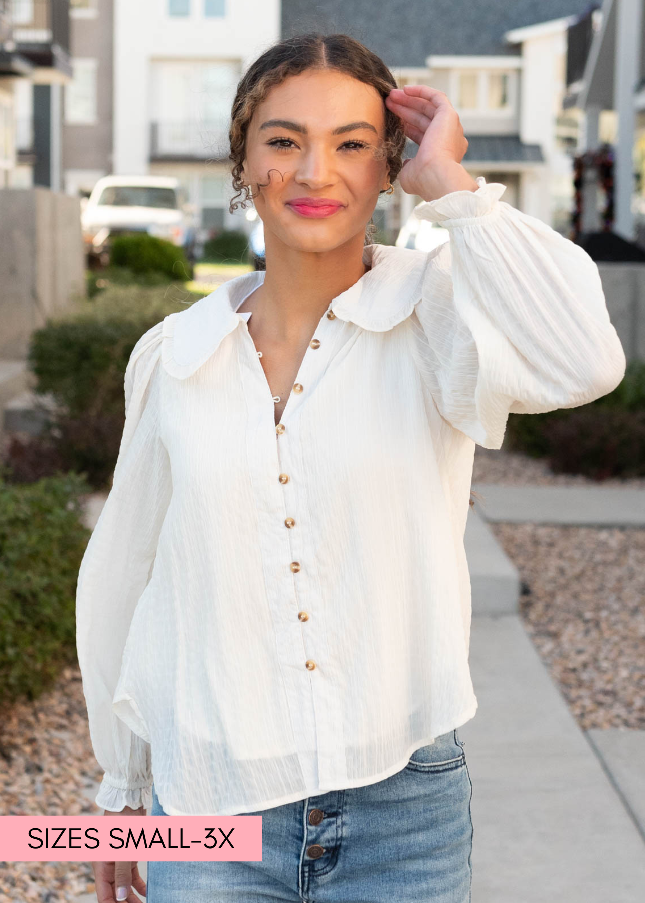 Button up cream long sleeve top