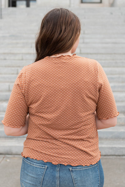 Back view of the camel dot texture top