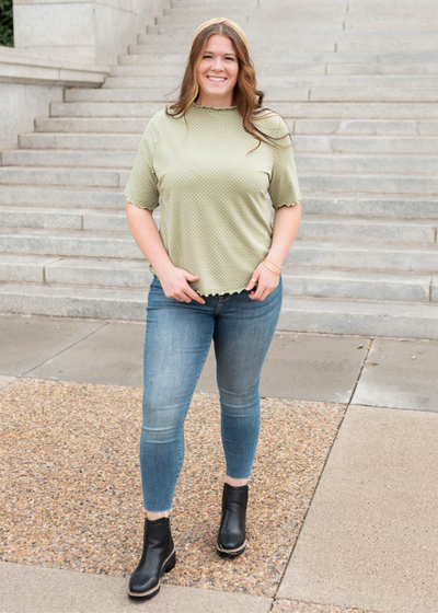 Short sleeve olive dot texture top