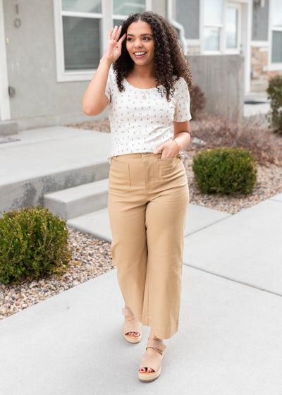 Zip up taupe wide leg pants