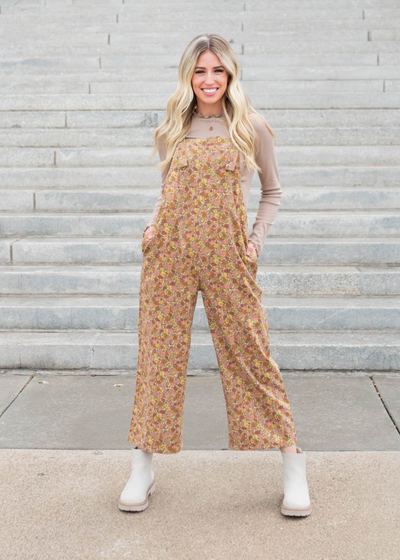 Small marsala floral overalls