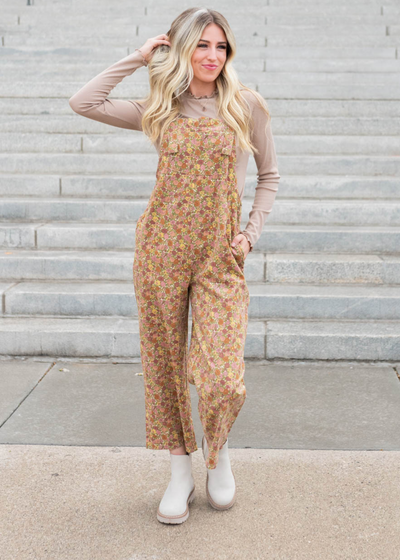 Marsala floral overalls with pockets