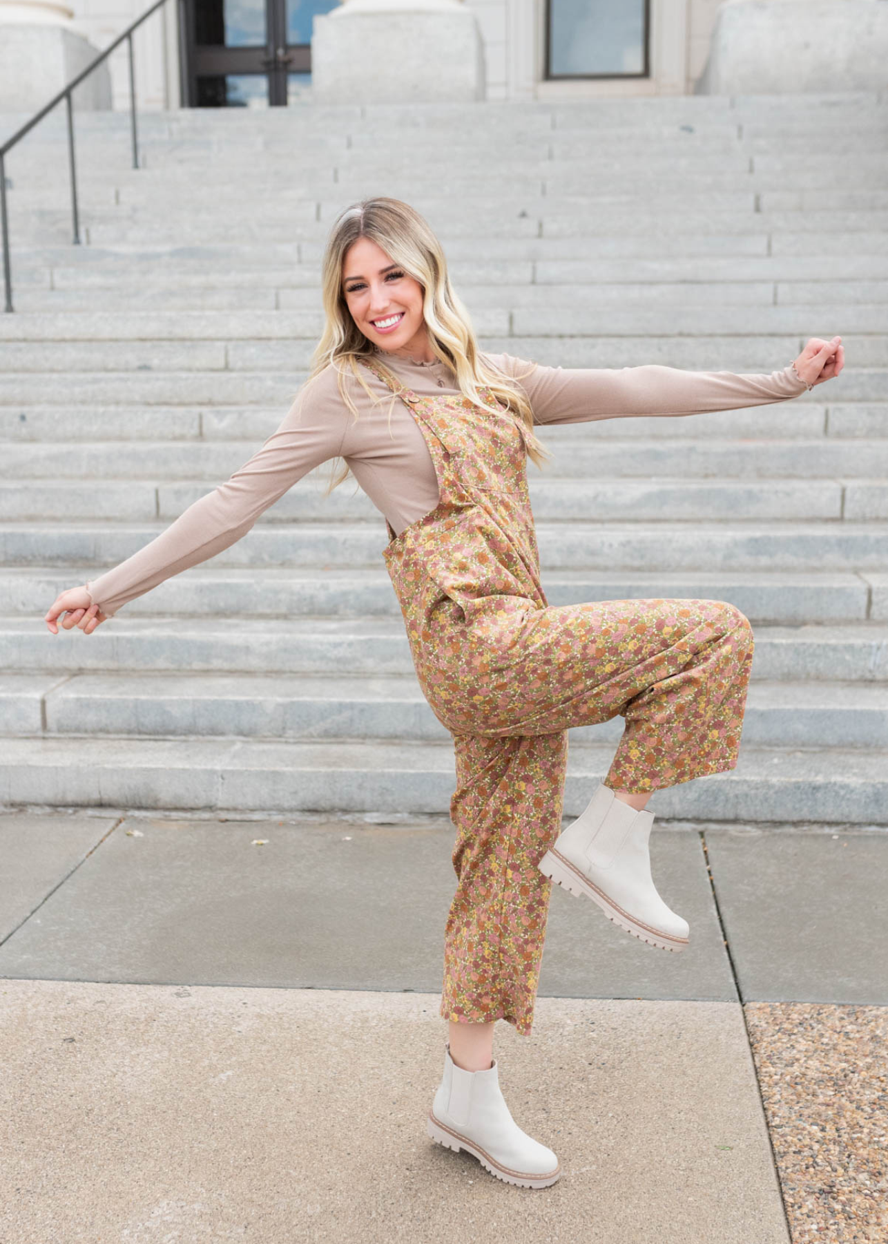 Marsala floral overalls with button straps