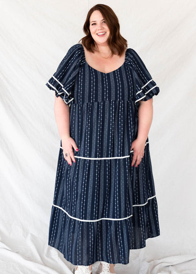 Plus size navy floral pattern dress