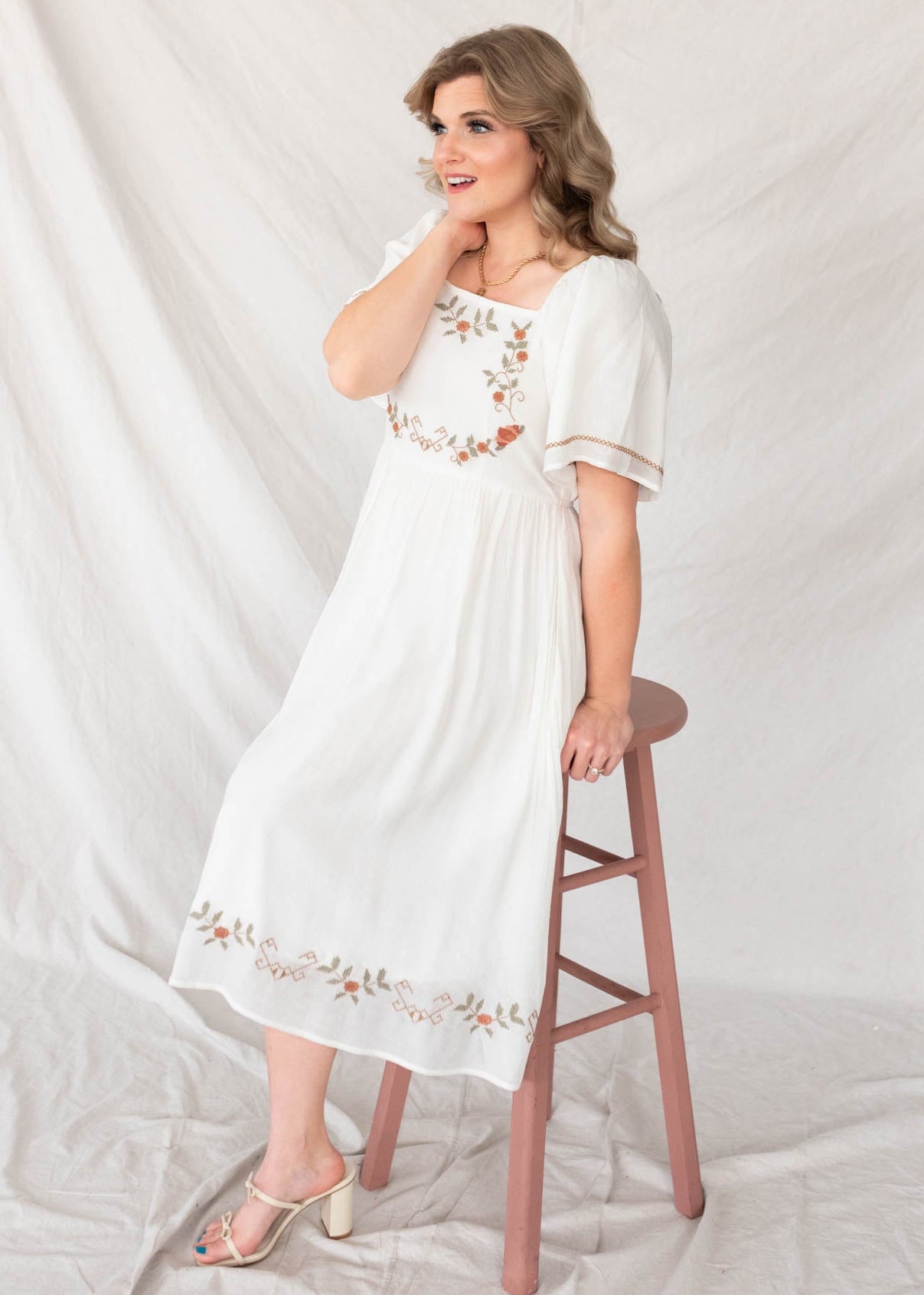 Irina White Embroidered Dress