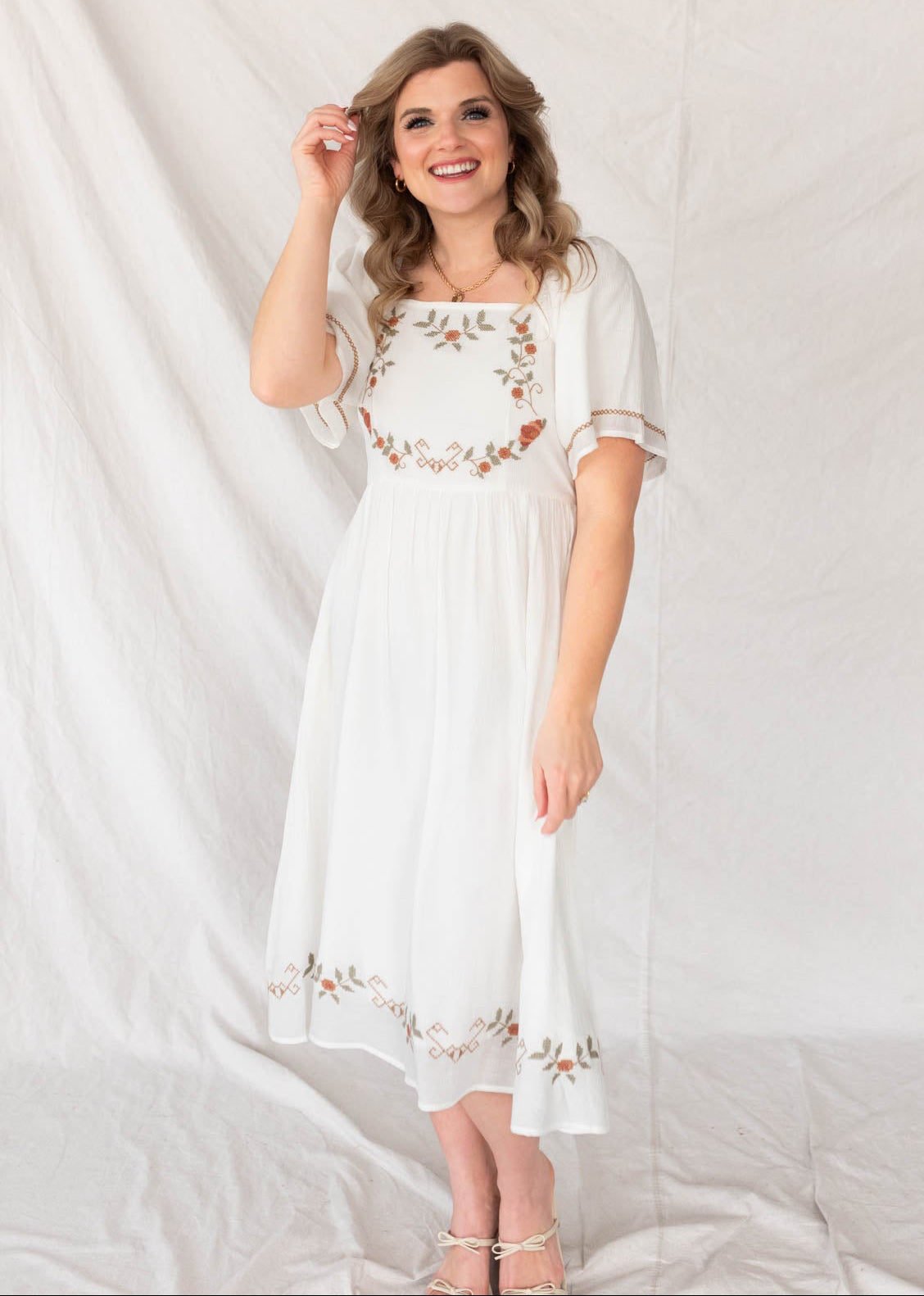 Irina White Embroidered Dress