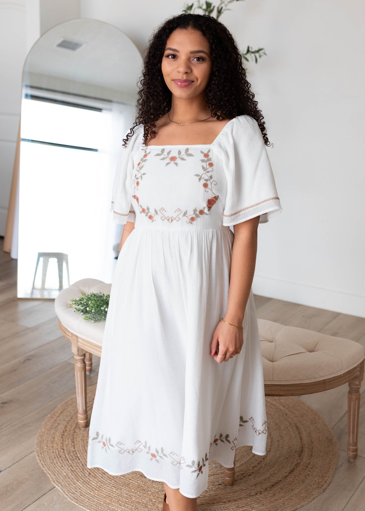 Irina White Embroidered Dress