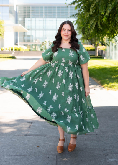 Jacie Emerald Green Embroidered Dress