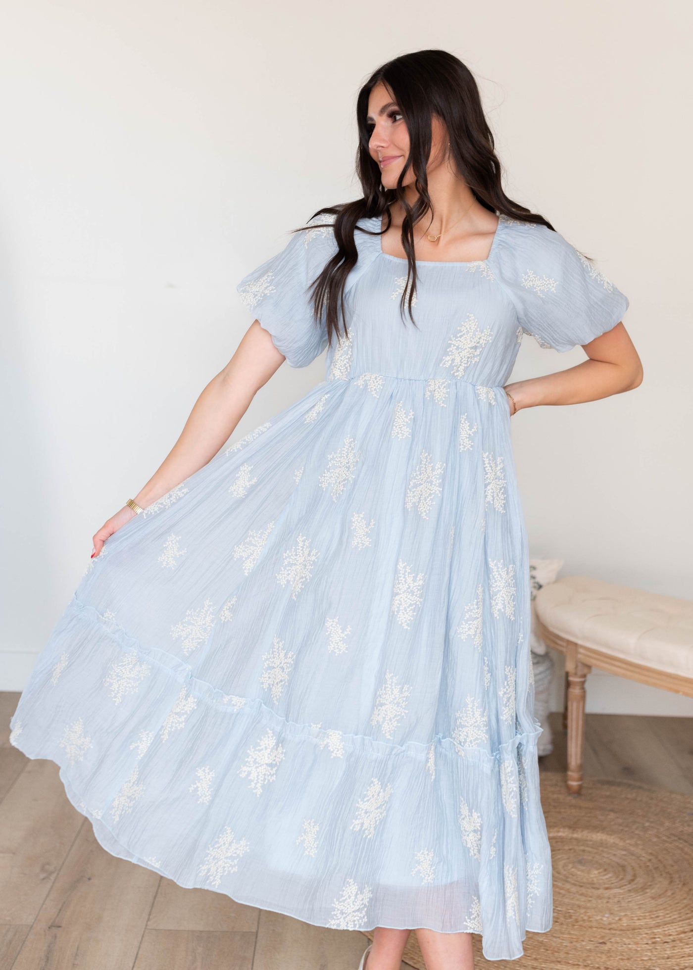 Jacie Light Blue Embroidered Dress