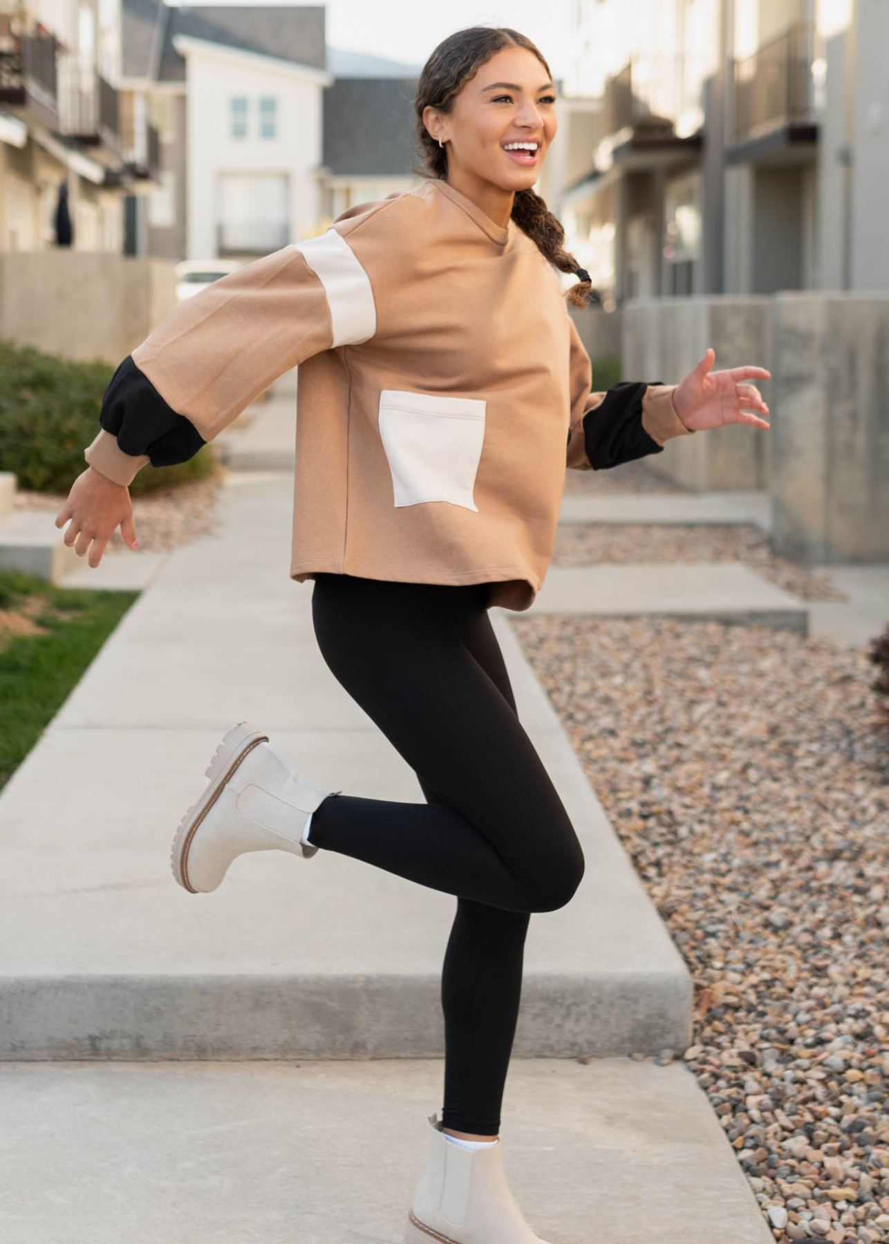 Mocha color block pullover