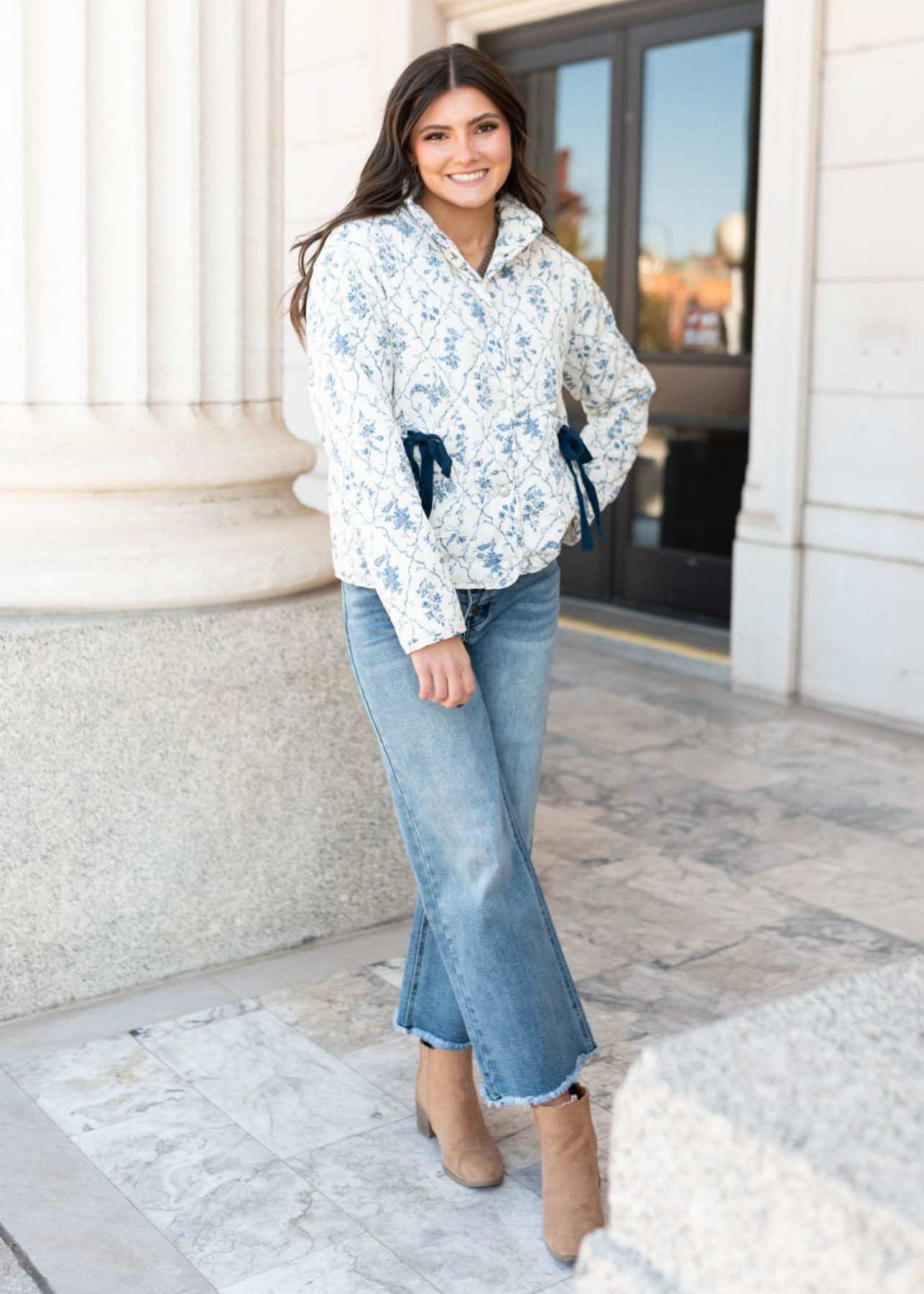 Cream floral printed jacket