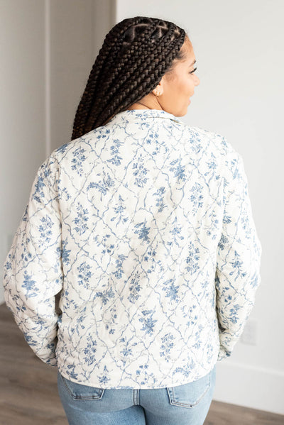 Back view of the cream floral printed jacket