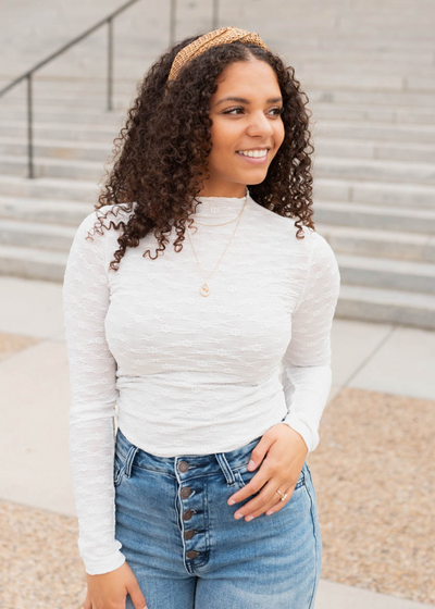 Small white sheer floral lace top