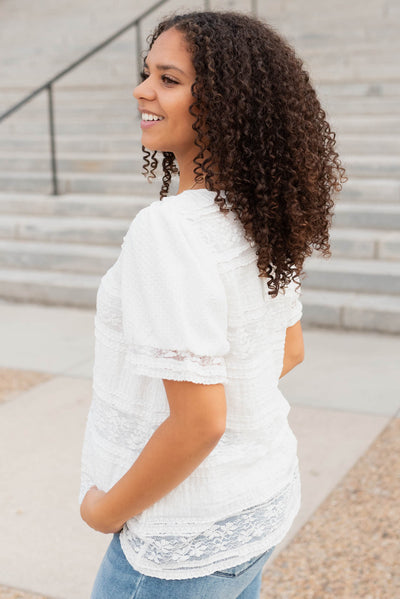 Side view of the white lace top