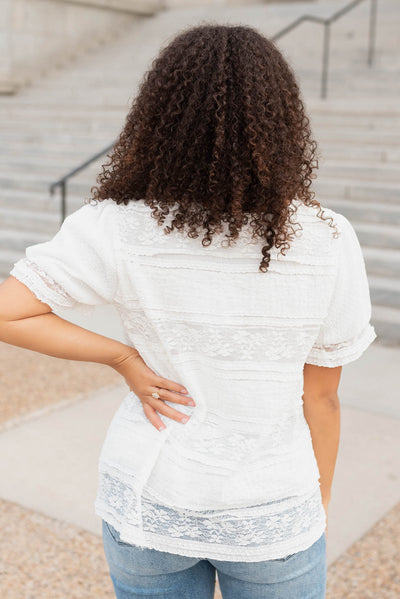 Back view of the white lace top