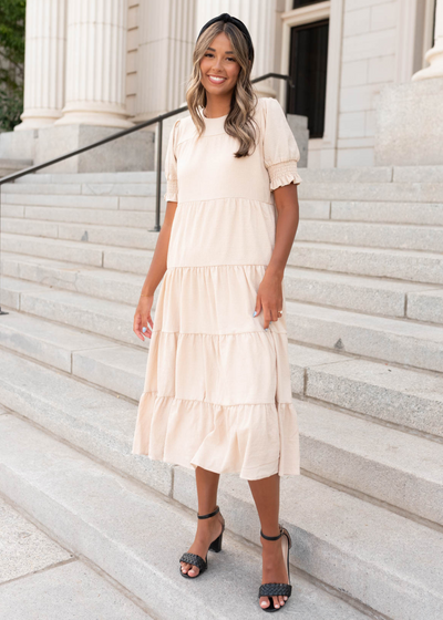 Tiered cream dress with tiered skirt