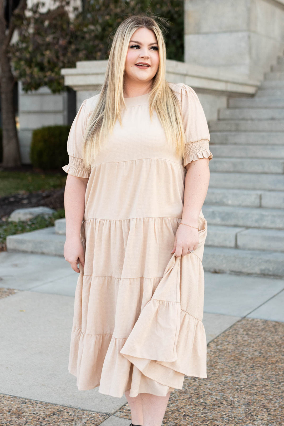 Janessa Tiered Cream Dress My Sister's Closet Midi