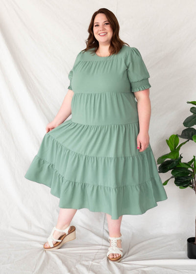 Janessa Tiered Green Dress