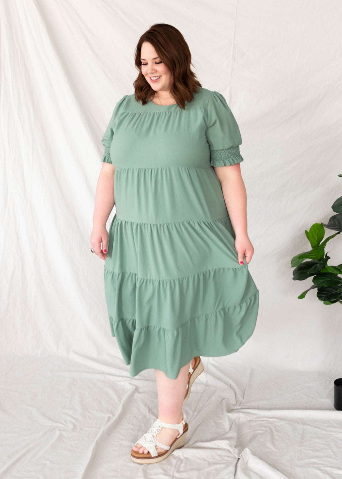 Plus size tiered green dress