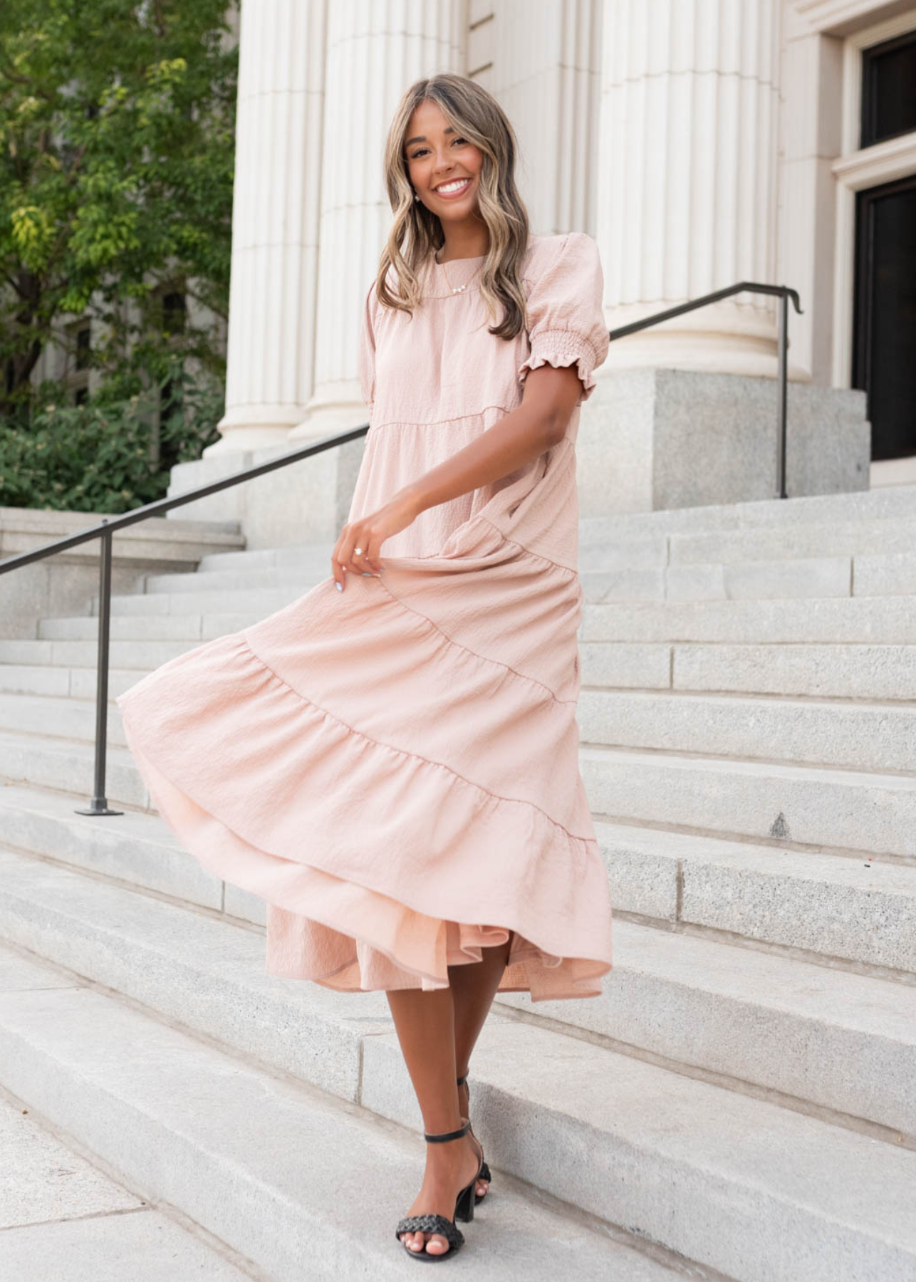 Tiered taupe dress