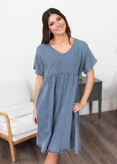 Short sleeve denim blue dress